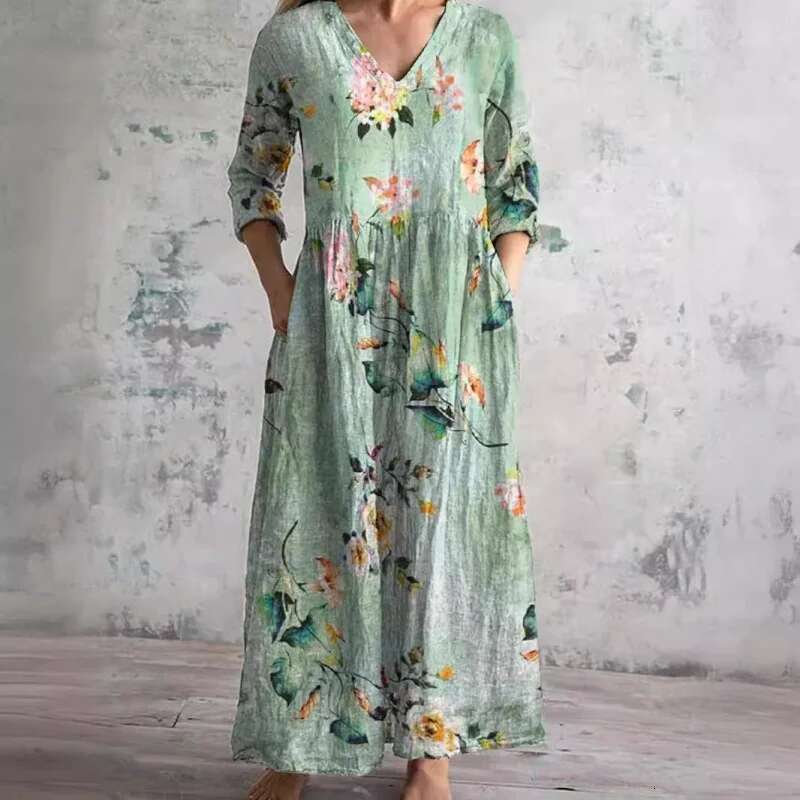 Dongdumaoyi Dames Nieuwe Casual Damesmode Halflange Jurk Met Bloemenprint C