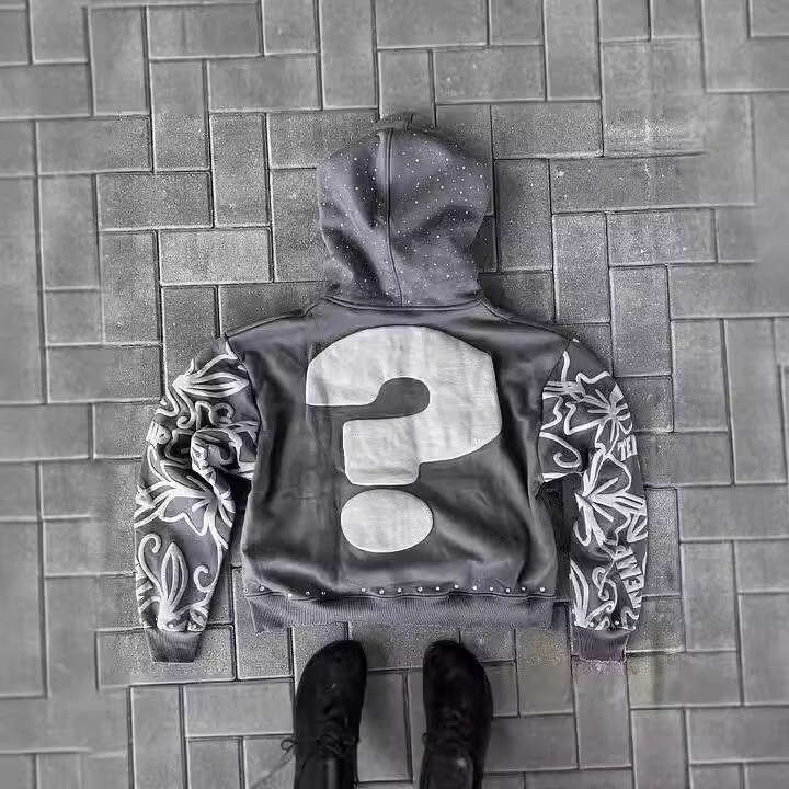 American letter foam printed street trend Y2K destroyed hoodie loose pullover sweatshirt gift for man