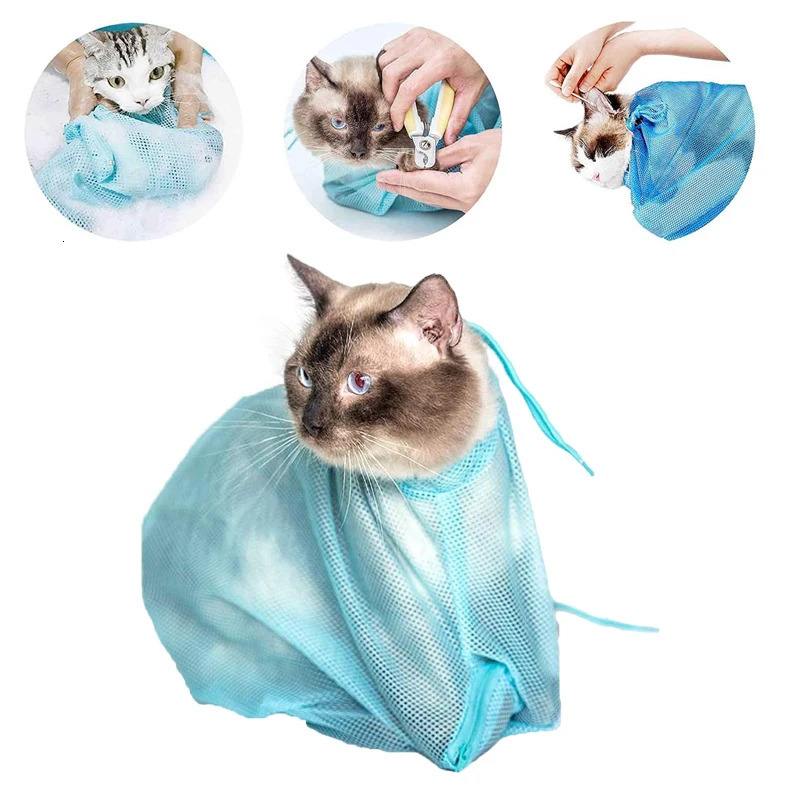 Mesh Cat Grooming Bathing Bag Adjustable Cats Washing Bags For Pet Nail Trimming Injecting Anti Scratch Bite Restraint 250326