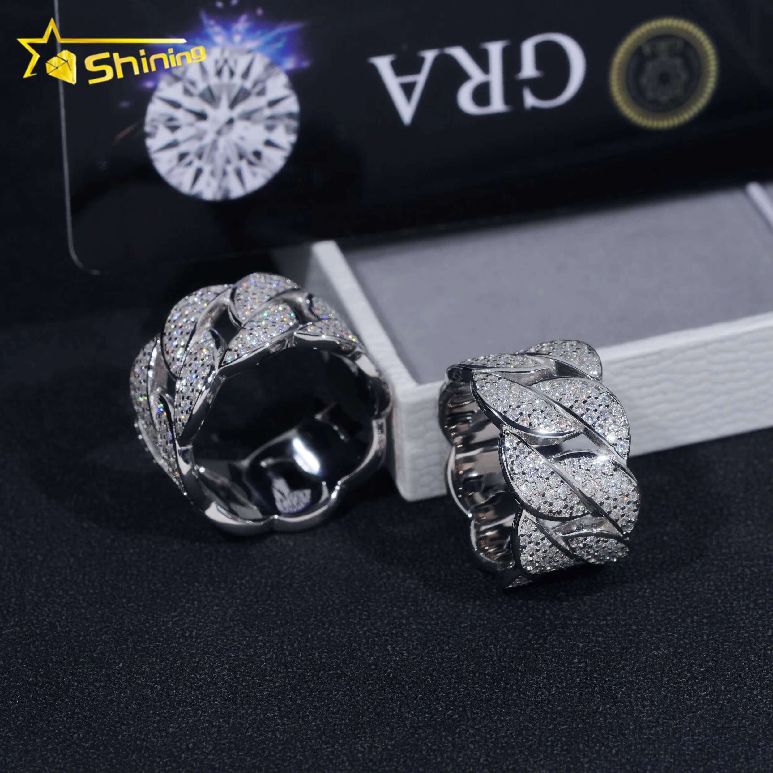 Cuban Ring Gold Plated Fine Jewelry Fast Shipping GRA Moissanite 925 Silver Iced Out Hip Hop Mens Rings
