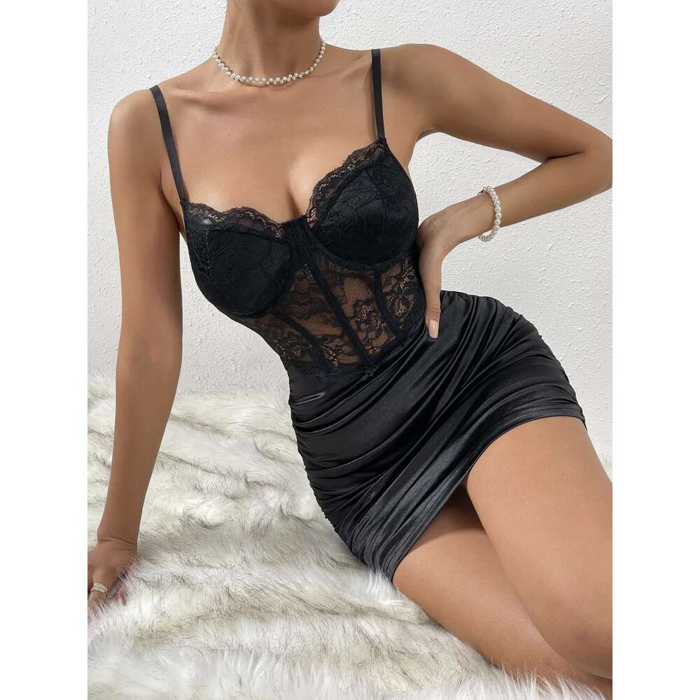 Dress New Woman Sleeveless Elegant Fashion Sexy Lace Pleated wer Patterned Hip Wrap Skirt Y2k Slim Fit Dresses for Female