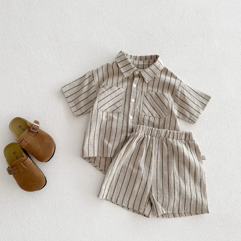 Summer Boys Clothing Set Turn Down Collar Shirt And Shorts Boys Tracksuit 2 Pcs Clothes Set 250326