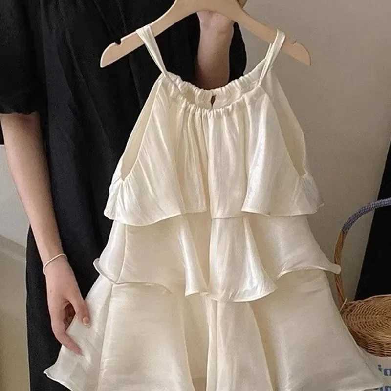 Summer New Sle Baby Girls Sweet Dress Korean Fashion Childrens Clothing Childrens Girls Ruffle Edge Small Fresh Suspension Dress W250326