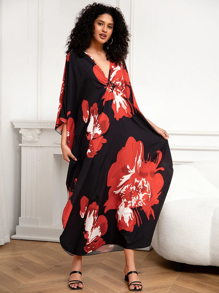 Womens Vneck long Kaftan dress oversized loose beach suit Maxi long beach dress covering 2025 pants suitable for beach Pareo 250324