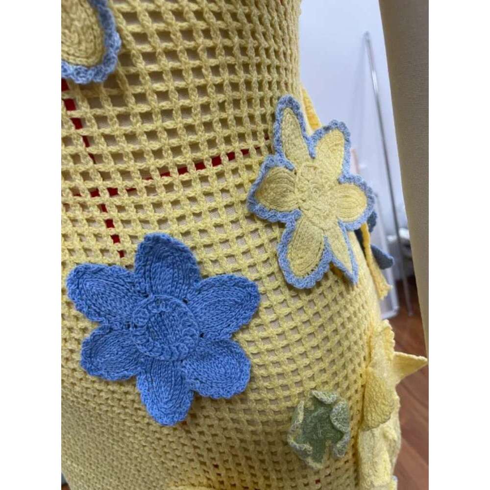 Crochet Knitted Colorful wers Embroidery Mini Dress Women Hollow Out Strap Backless Sleeveless Dresses Street Vacation Party