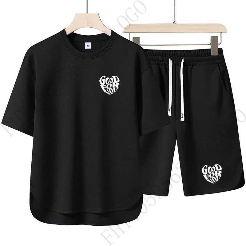 2025 mens summer fashion printed short sleeved T-shirt+shorts casual two-piece jogging fitness basketball setXJ250326