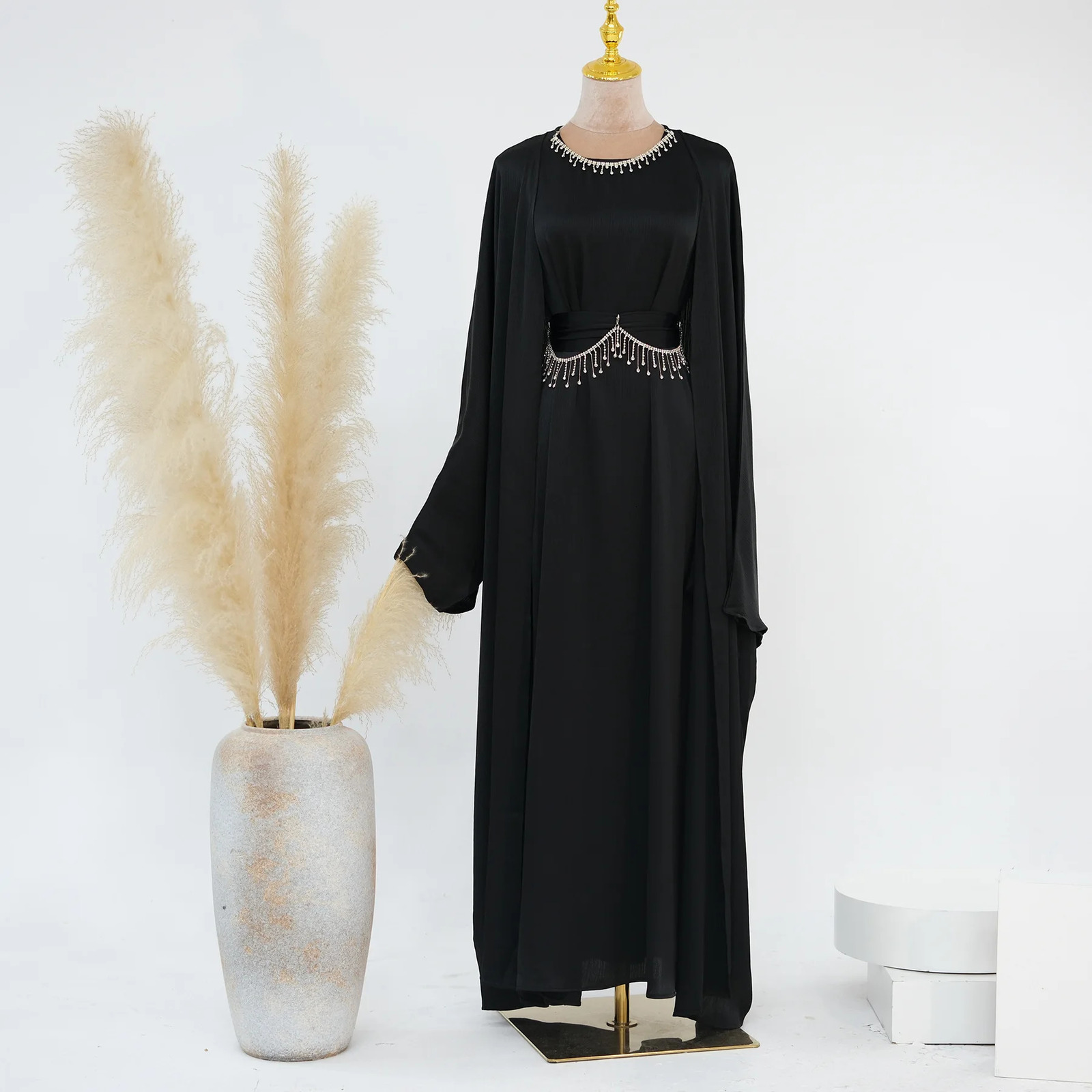 Eid al Fitr Ka Moroccan Kaftan Womens Chain Sleeve Muslim Saudi Gorgeous Party Style Abaya Dubai y Robe 250326