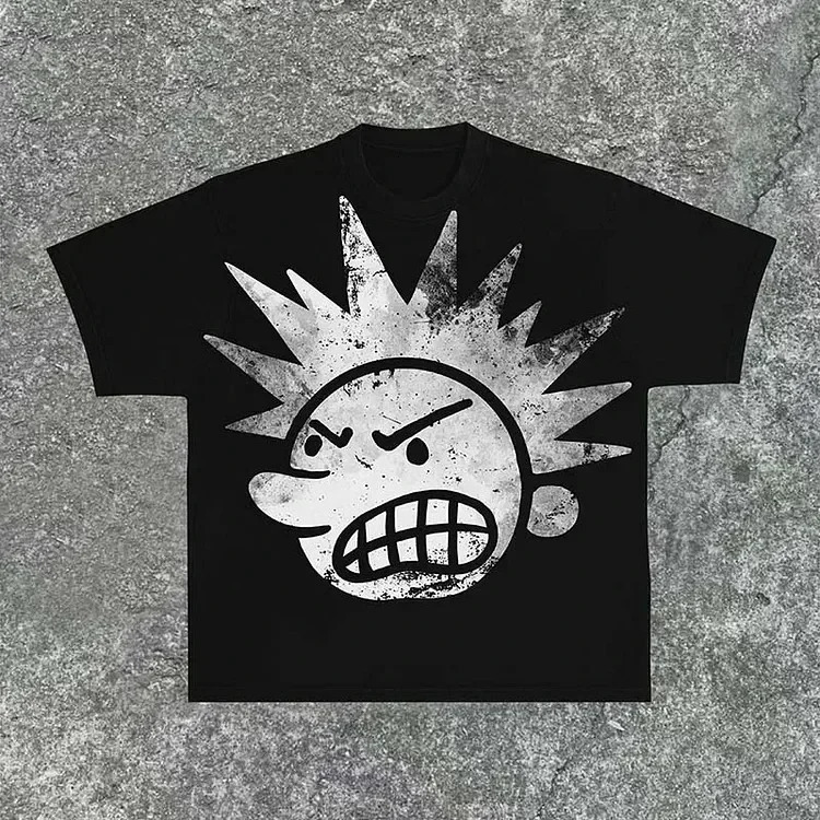 Street clothing Y2K Tshirt mens hiphop cartoon picture printing Gothic oversized cotton short sleeved shirt 250326