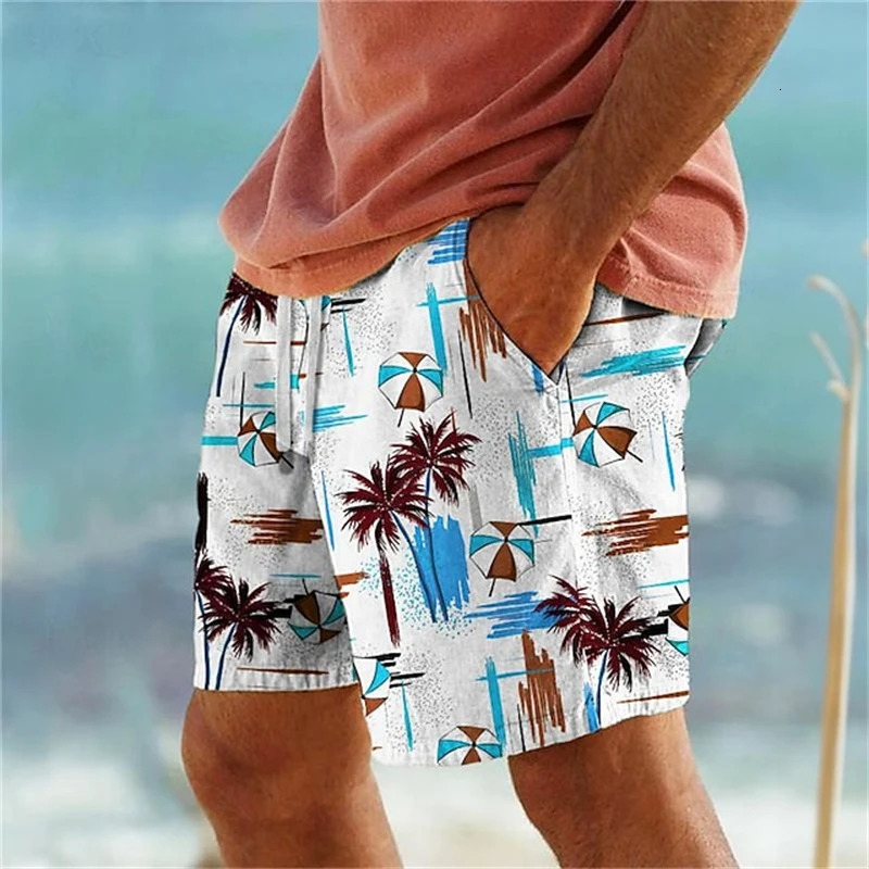 2024 Fashion Mens Shorts Palm Tree 3D Printed Summer Hawaiian Beach Swimsuit Large Casual Ice Men 250326