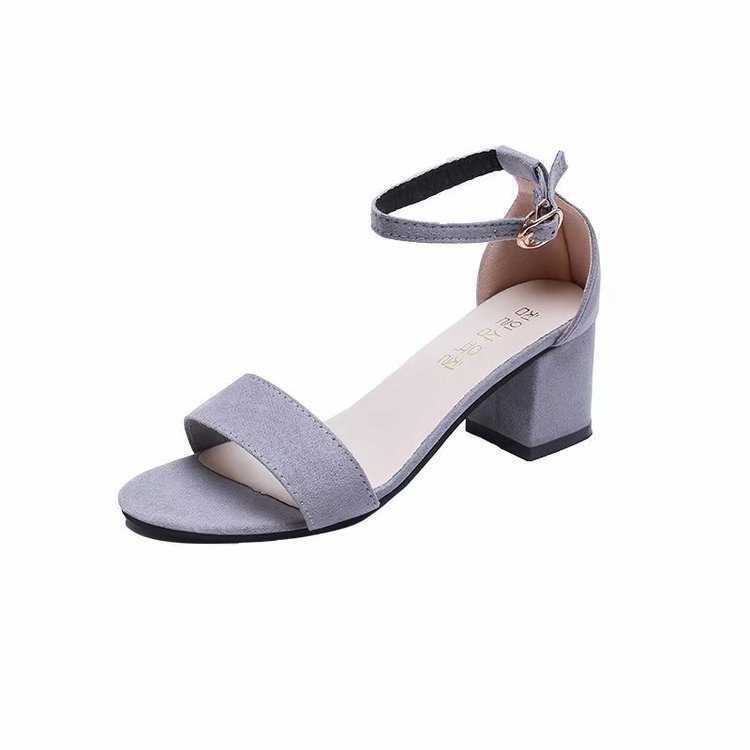 Summer New Medium Heels Womens Shoes Thick Heel Open Toe Suede Sexy One Line Buckle Womens Sandals Roman Shoes Trend