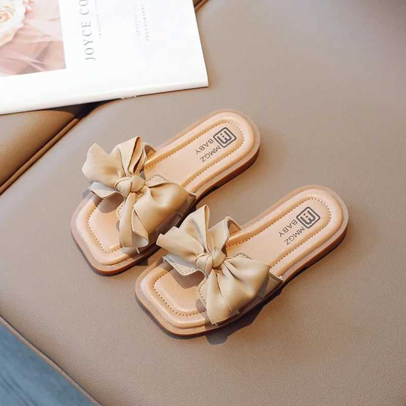 Slipper Bow anti slip childrens fashionable princess shoes open toe childrens summer beach shoes apartment anti slip 2024 S25326