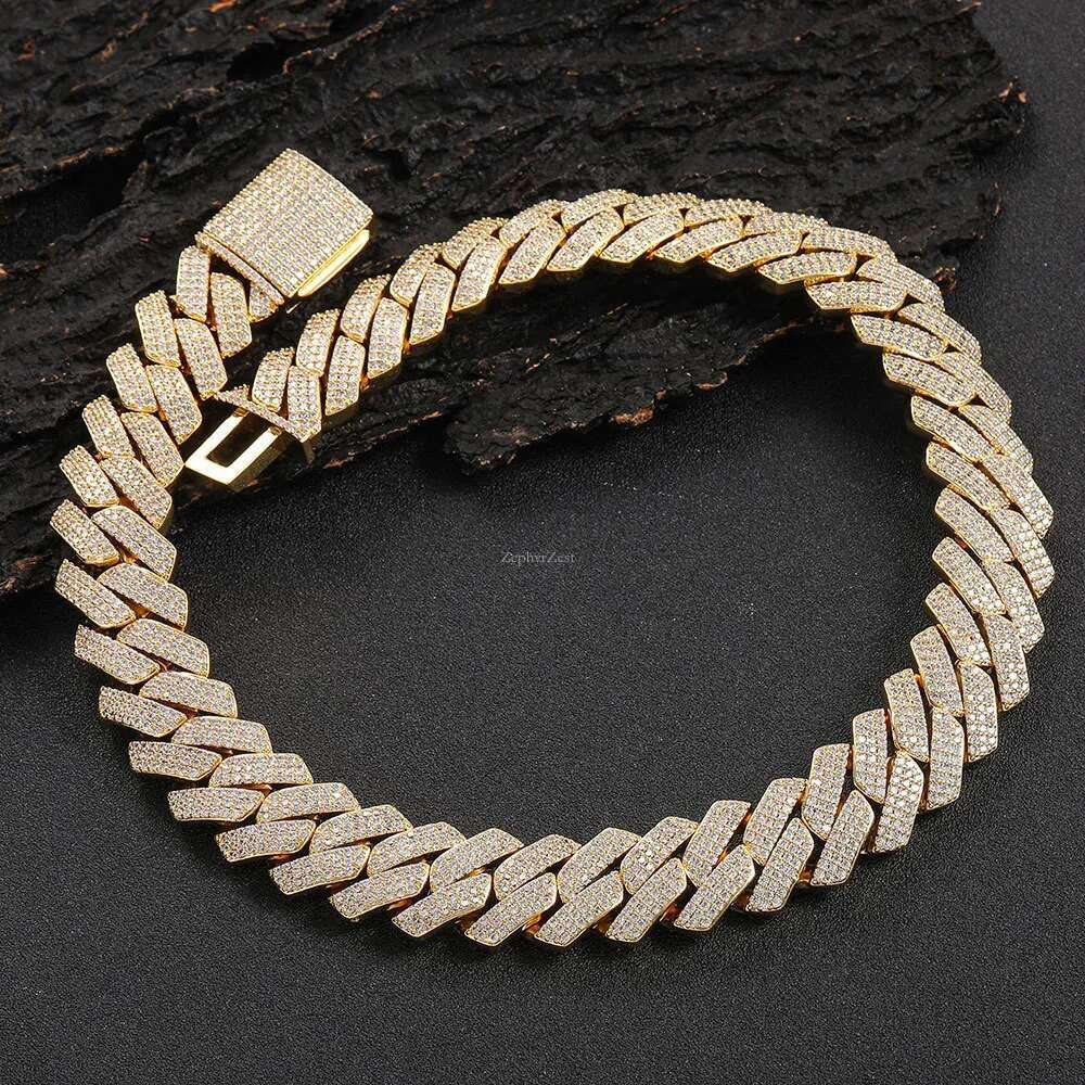 bracelet designer jewelry moissanite chain cuban k High Quality 3 Rows VVS Moissanite Dia Chain White Rose Gold Plated Hip-hop chains for men necklace