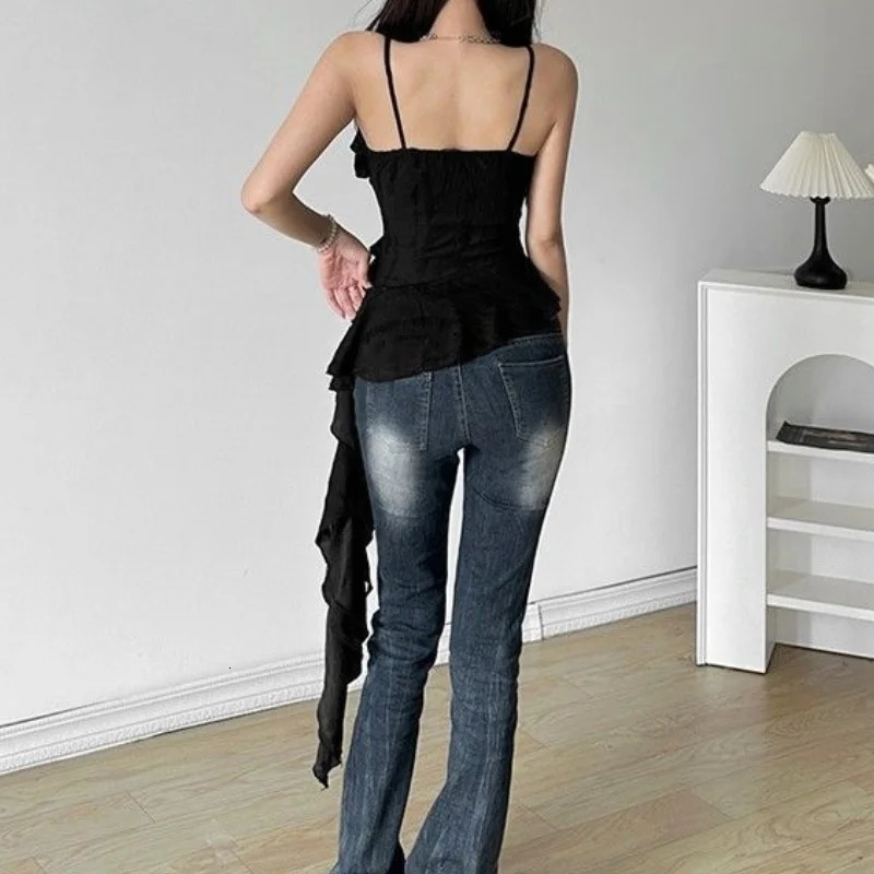 Spicy Girls Camisole VNeck Short Sleeve Top Sexy Womens Irregular Tshirt and Shirt Gothic Ruffle Tank 250326