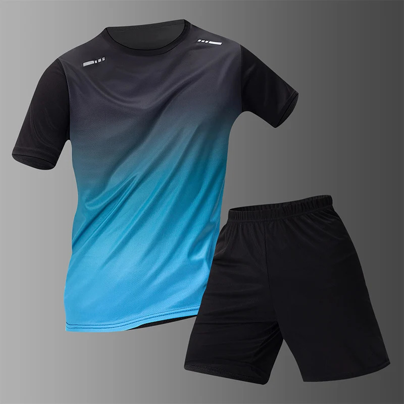 Summer mens progressive color quick drying short sleeved sportswear youth leisure running fitness relaxation plus size set 250327