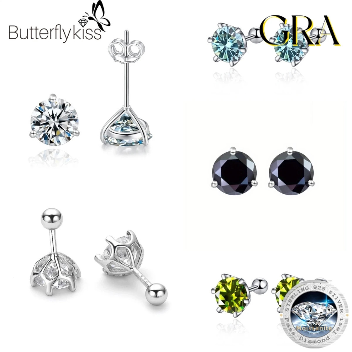 Butterflykiss 0.2-0.5ct Screw Stud Earring D Color 925 Sterling Silver Sparkle Earrings For Women Men Wedding Jewelry 250318