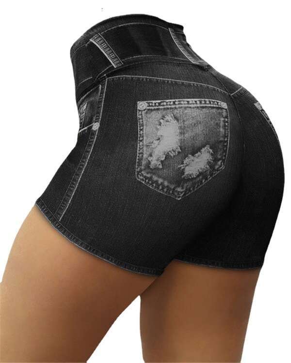 Women Yoga Pants Summer Fashion Slimming Imitation Denim Ripped Elastic Leggings Women S Shorts Cycling Pants YJ