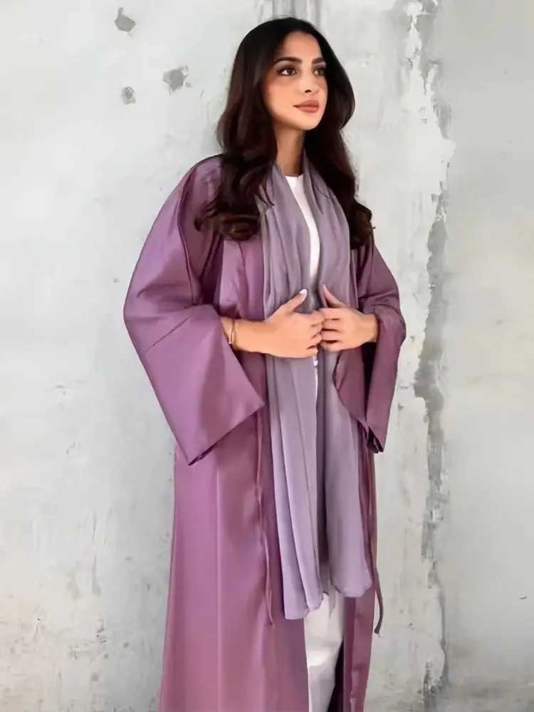 Ramadan Eid Modest Plain Satin Open Kimono Abaya Damen Dubai Ka Muslim Women Clothing Kaftan Islam Robe Femme Musulmane X250514