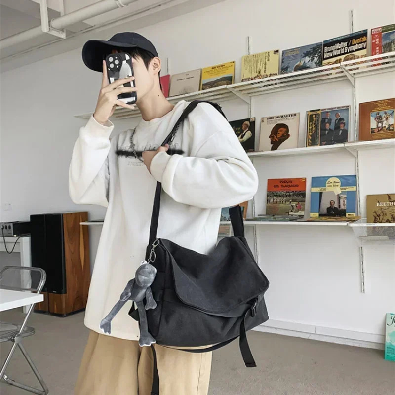 Canvas messenger bag ladies large capacity handbag shoulder teenage girls student school fashionable mens cross body 250326