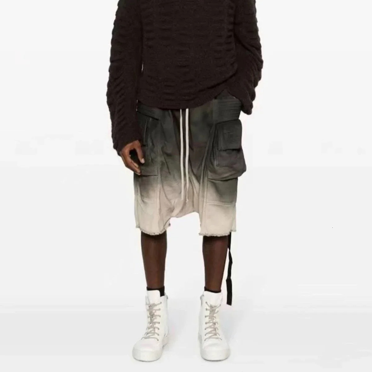 Ro ribbon gradient color washed double loop camisole mens tinplate pants summer brushed shorts oversized 250326