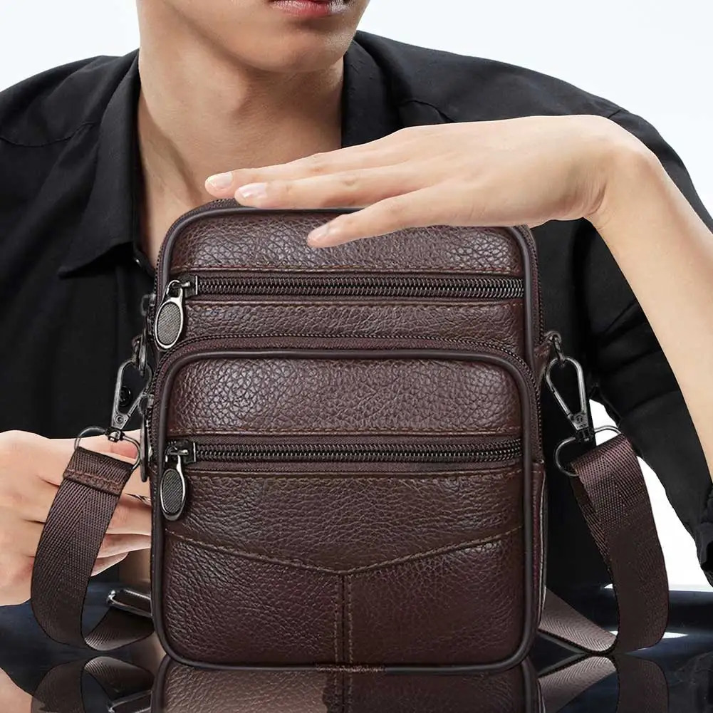 Multi functional mens messenger bag cowhide leather shoulder fashionable simple portable multi pocket casual outdoor sports 250326