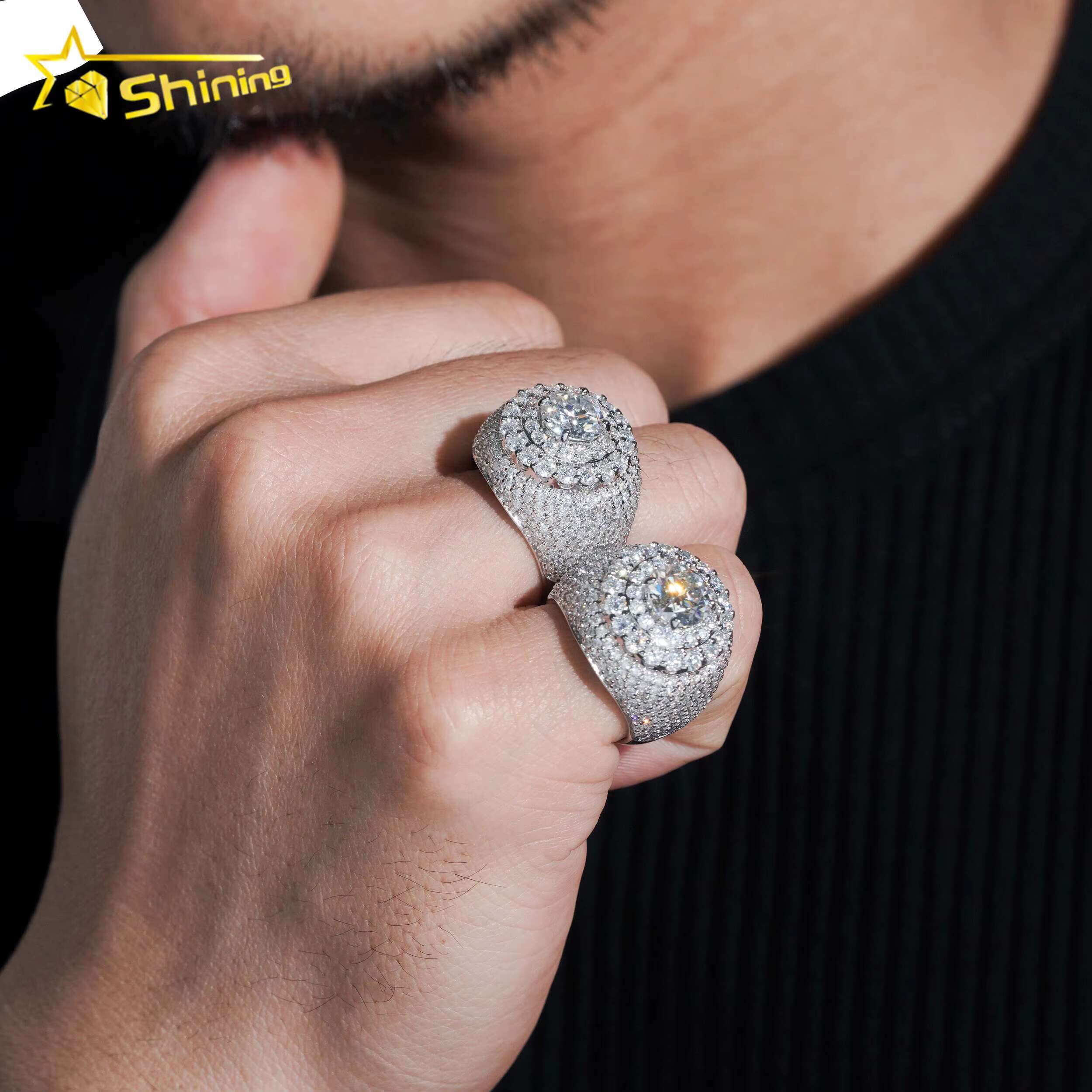 Gold Plated Men Ring Fine Jewelry Fast Shipping GRA Moissanite Mens Ring 925 Silver Iced Out Hip Hop Rings