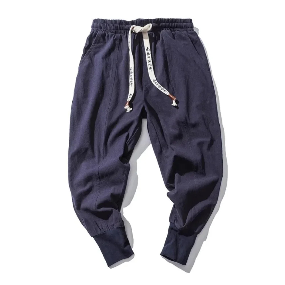 Mens harem pants streetwear cotton linen runners pocket hiphop fashion casual solid Trousers mens sports 250327