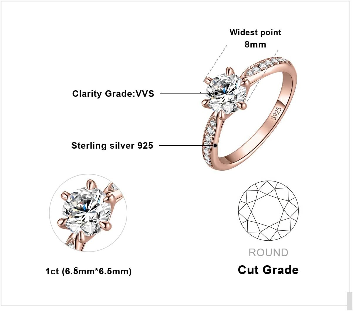 JewelryPalace Classic 1ct 2ct 3ct Moissanite Solitaire Engagement Rings for Women 925 Sterling Silver Promise Ring for Her Round Cut Simulated Diamond