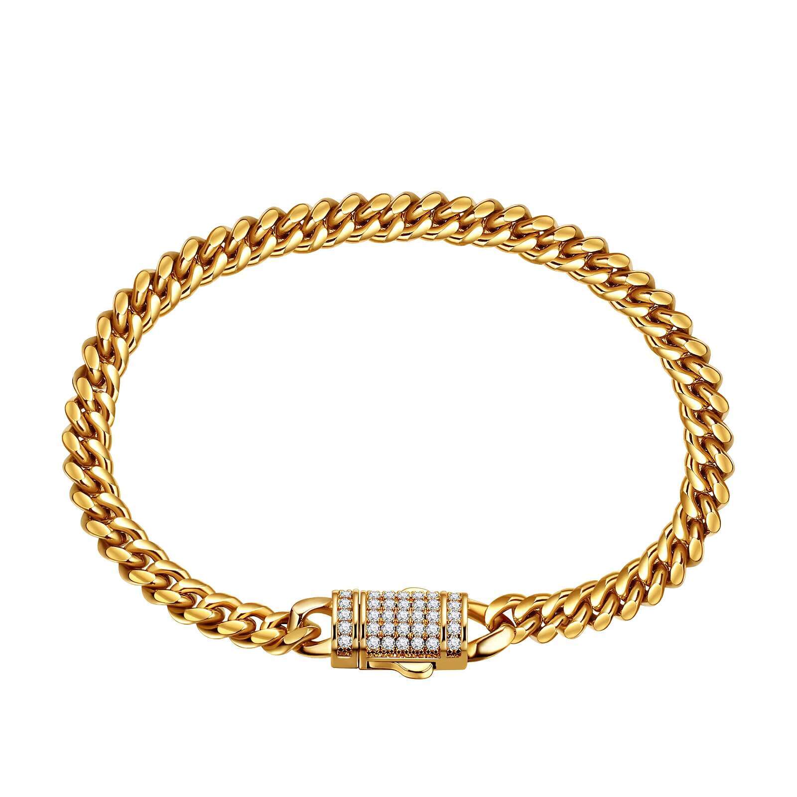 New 6-14mm Width 18K Gold Plated Stainless Steel Iced Out Zircon Clasp Cuban Chain Custom Design Miami Cuban Link Chain Necklace