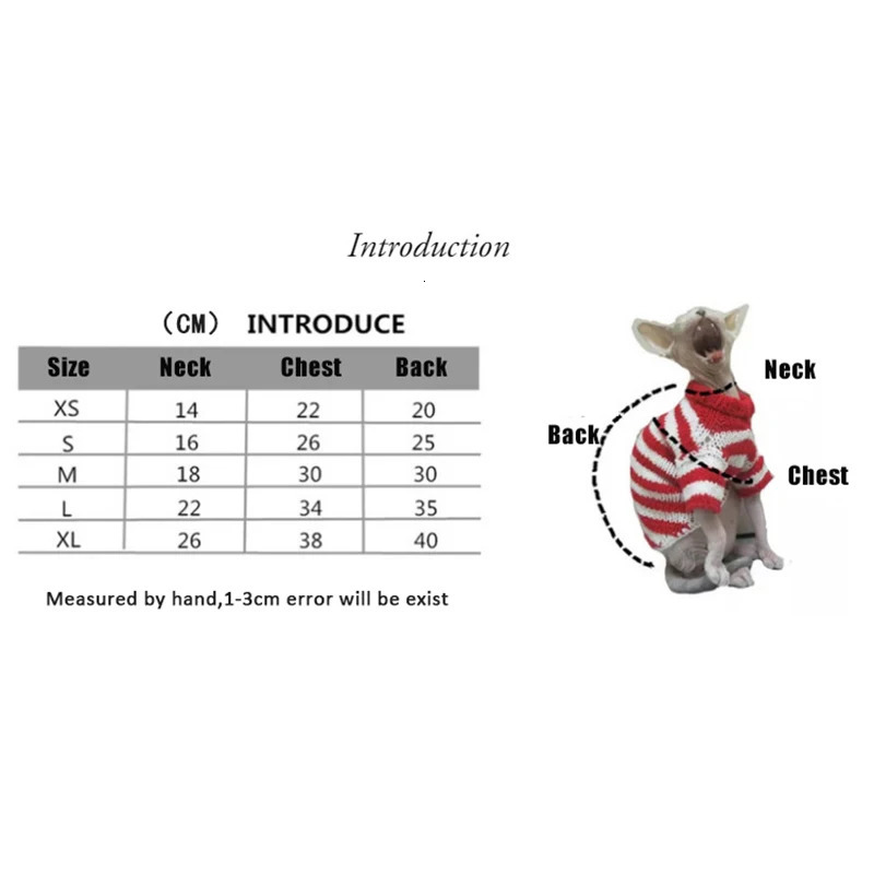 Cat Clothes for Sphinx Hairless Cat Clothes Striped Clothing Warm Knitted Shirt Pet Clothes Cat Supplier XS to XL 250326