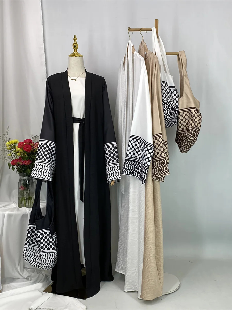 Ramadan Ka Palestinian Abaya Dubai y kimono with bag Islamic Kaftan Muslim womens long dress Caftan Marocain robe 250326