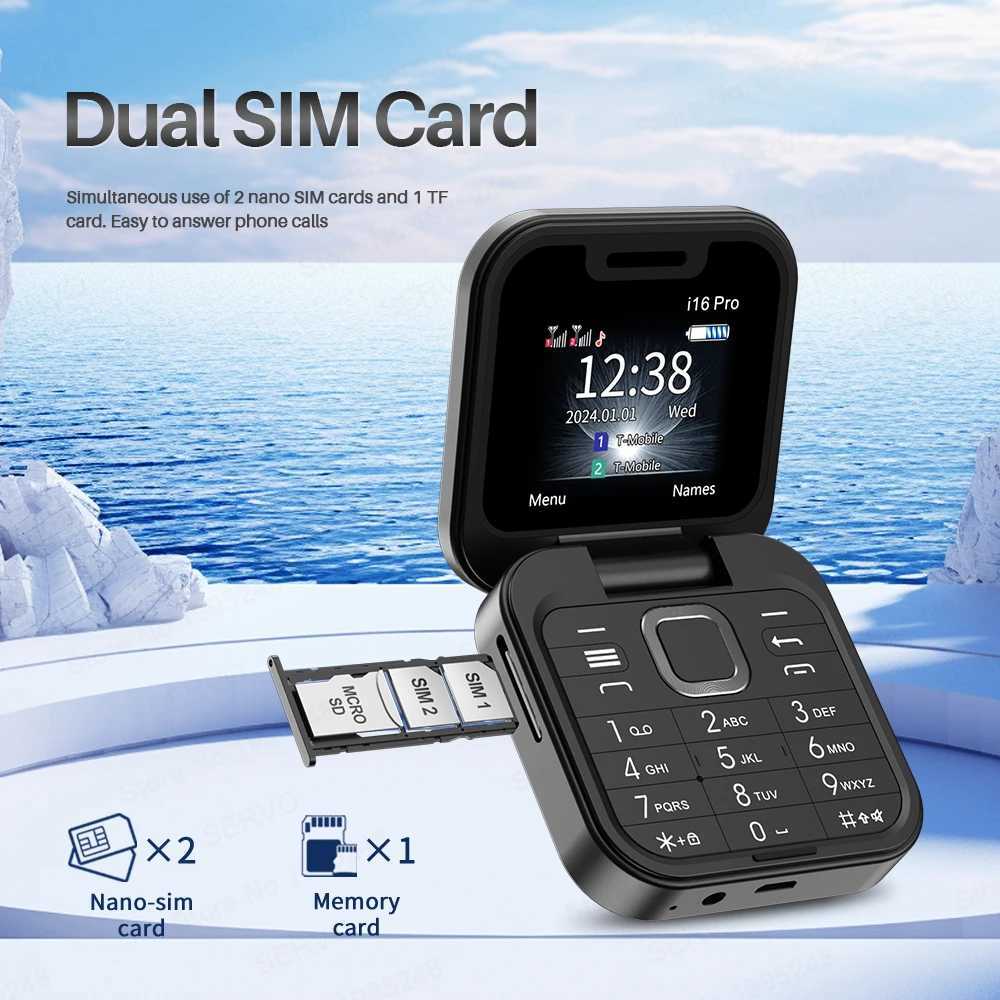 Servo i16 Pro Mini Folding Phone Dual SIM Card FM Radio Vibration Magic Voice Blacklist Speed Dialing 1.77-inch Screen Square Phone M250327