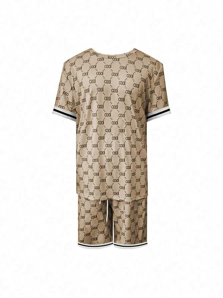Casual mens fashion letter print color round neck short sleeved personalized trend two-piece clothingXJ250326