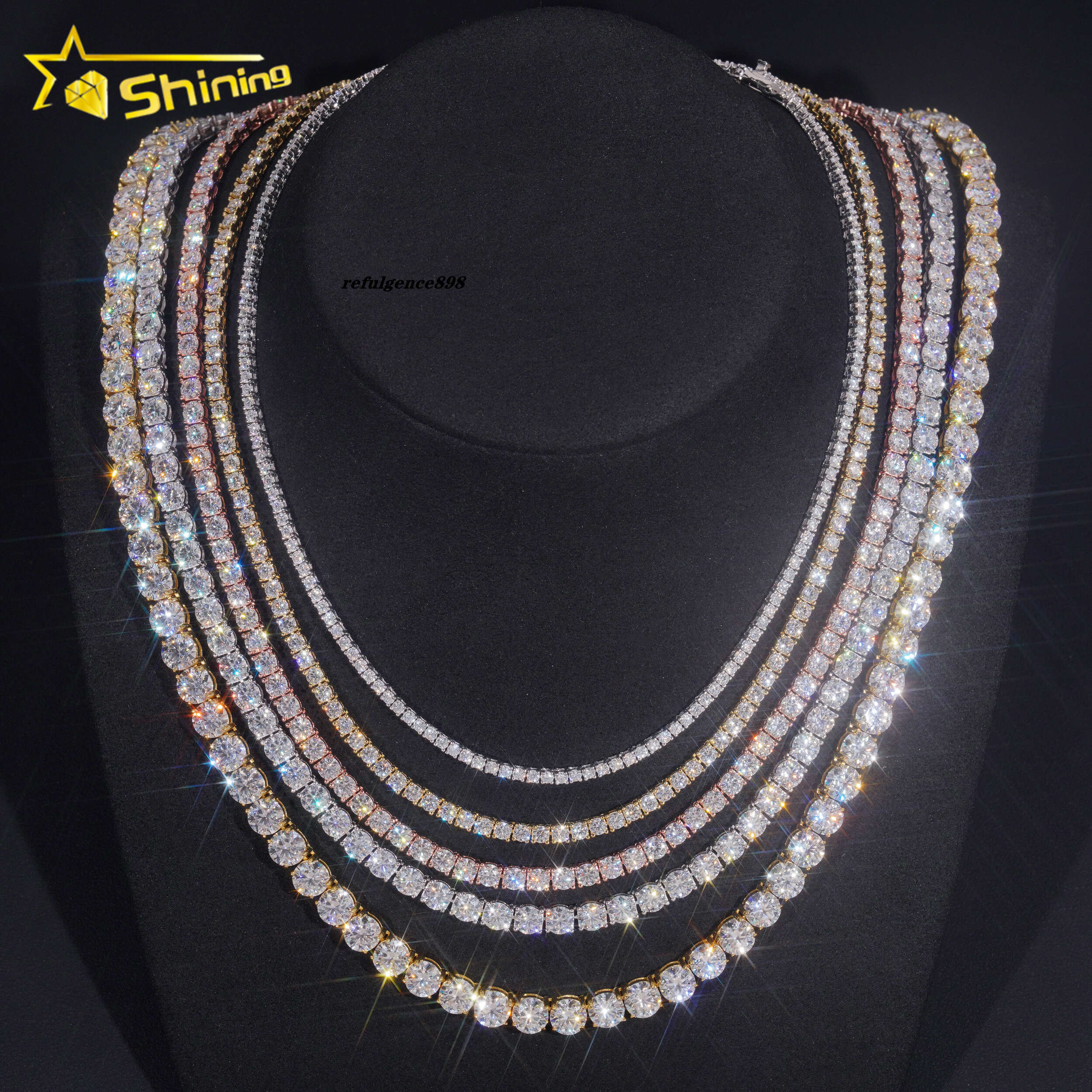 Wholesale Factory Price Iced Out 2mm 3mm 4mm 5mm 6.5mm 925 Sterling Silver Lab Diamond VVS Moissanite Tennis Chain