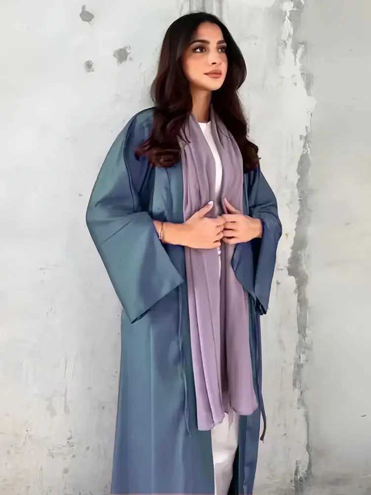 Girl Muslim Palestine Kaftan Dress Open Satin Kimono Abaya Women Dubai Clothing Ka Robe Caftan Marocain Femme Musulmane X2505141