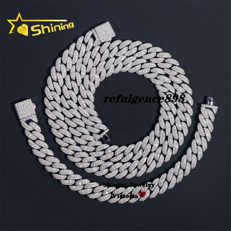 Pass Diamond Tester VVS D Color Moissanite Iced Out Hip Hop 10MM Cuban Link Chain Necklace