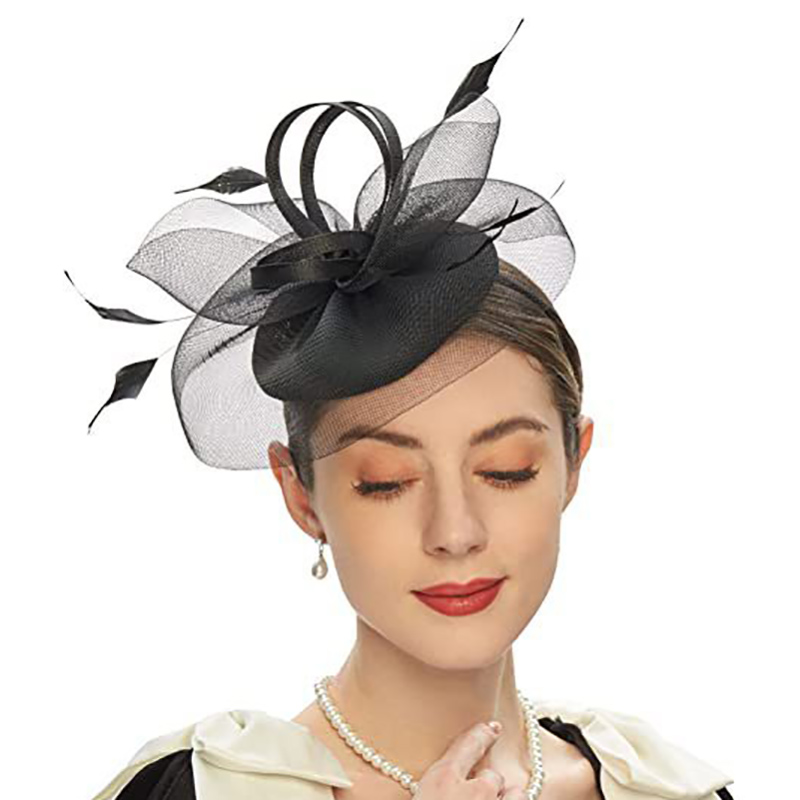Women's Fascinator Hat With Feather Mesh Kentucky Hat Feather Derby Fascinator Tea Party Pillbox Hats for Cocktail Wedding