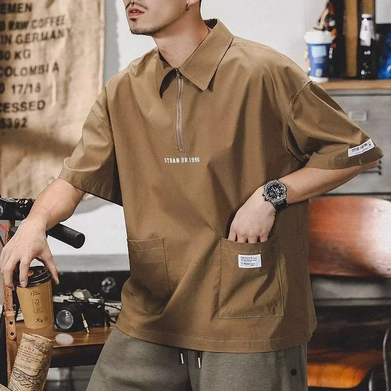 Summer letter printed mens polo shirt casual short sleeved zipper Y2K streetwear fashionable lapel golf Tshirt 250327