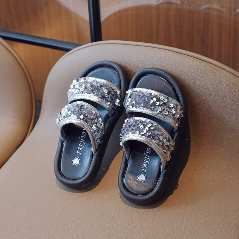 Slipper Girls Sandals 2024 Elegant Princess Slippers Can Be Outdated Summer Fashion New Childrens and Little Girls Fashion Sandals S25326