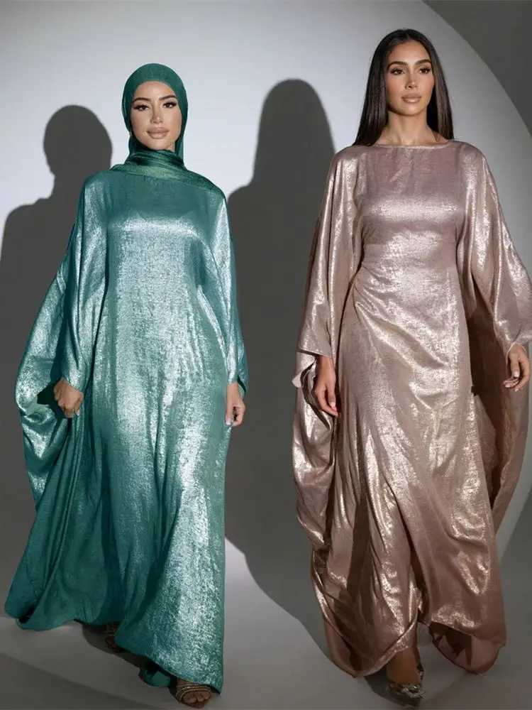 Batwing Butterfly Satin Khimar Abaya Dubai Luxury Muslim Maxi Dress Kaftan Abayas For Women Ka Caftan Robe Femme Vestidos X2505141