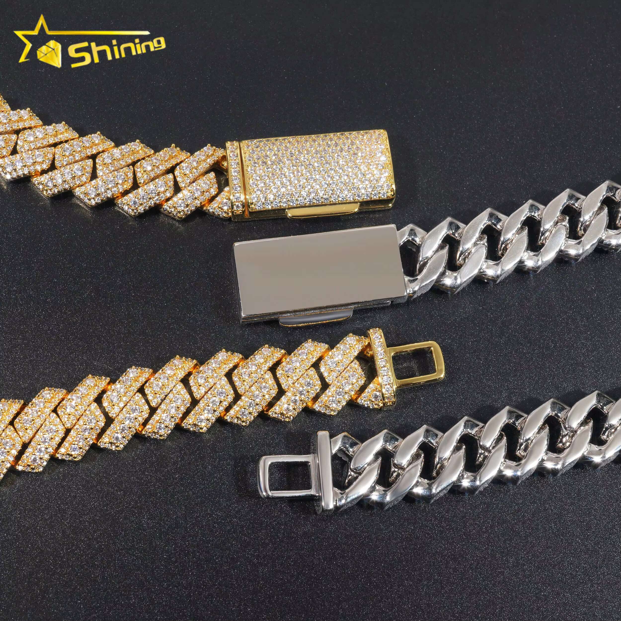 Fashion Hip Hop Jewelry Cuban Link Chain Men 2Rows 15MM Width 18K Gold Plated Round CZ Brass Cuban Chain