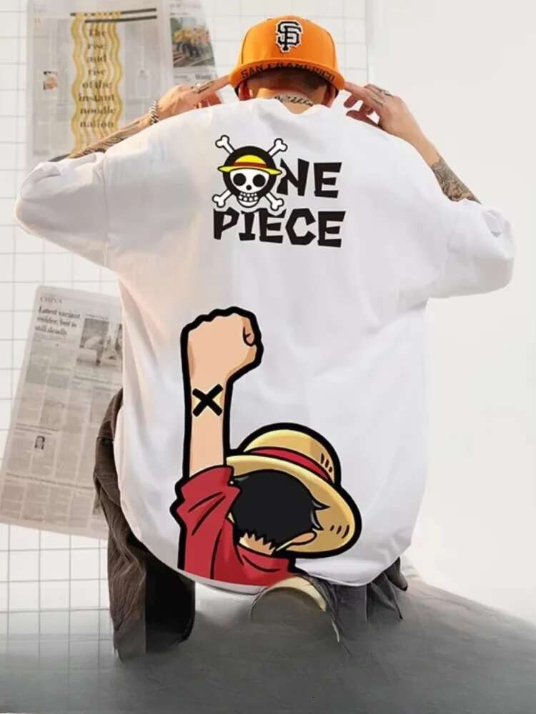 One Piece Luffy Summer 100% Cotton Y2K Outdoor Leisure Parent-child Tops Street Children's Fashion T-shirt