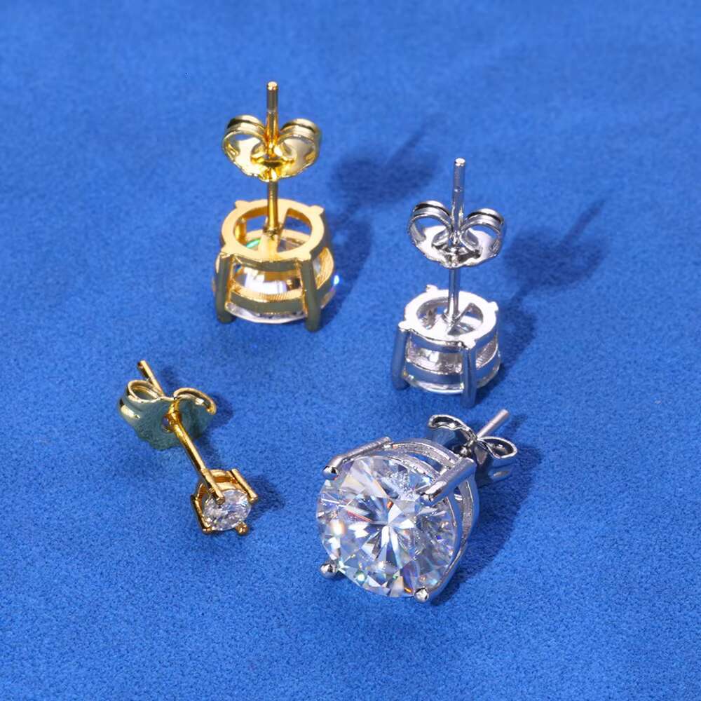 NUOYA VVS Moissanite Stud Earrings 925 Sterling Silver 3-10mm Round Diamond White Gold Plated Ear Studs Fine Jewelry Gift