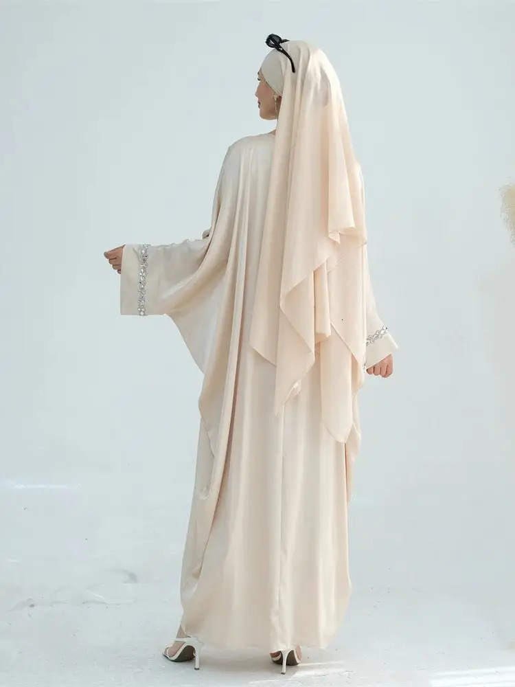 Ramadan Eid al Fitr Satin Humility Abaya Dubai Muslim Arab Female Kaftan Maxi Prayer Dress Robe 250326