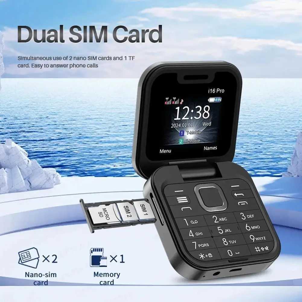 New I16 Pro Mini Dual SIM Folding Phone Video and Voice Player Magic Radio Phone Flip FM Box Mini Flash B4M3 M250327