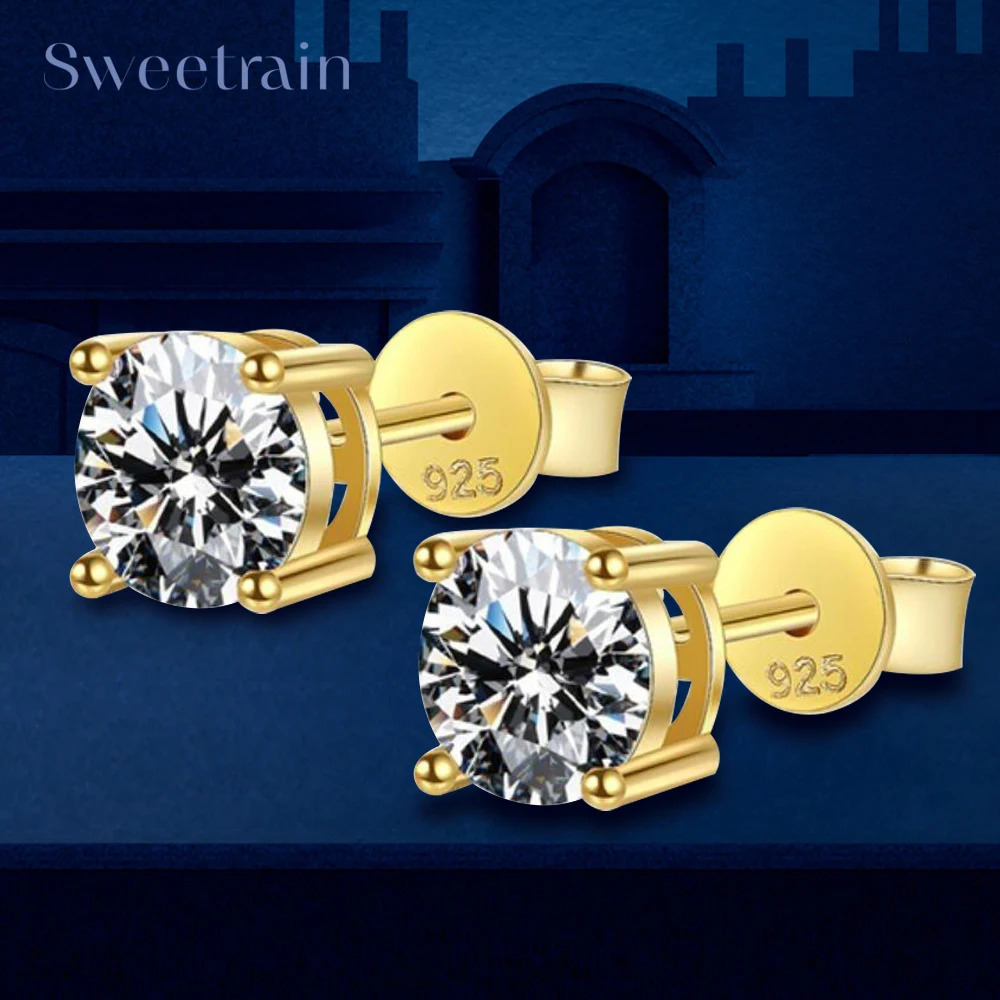 Certified Original 925 Silver Gold Stud Earrings for Women Men 3.5mm 4mm 5mm 6mm 6.5mm 4 Claw Earring Fine Jewelry 250318