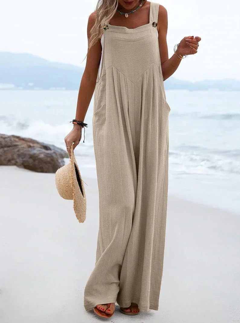 Womens onepiece summer pocket suspender jumpsuit wide leg pants Vneck pullover loose casual Y2K streetwear 250326