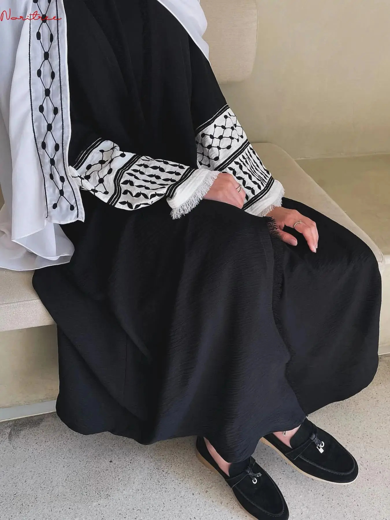 Fashionable ed Kimono Oversized Muslim Robe Abaya Syari Female Full Length Tassel Worship Service wy1969 250326