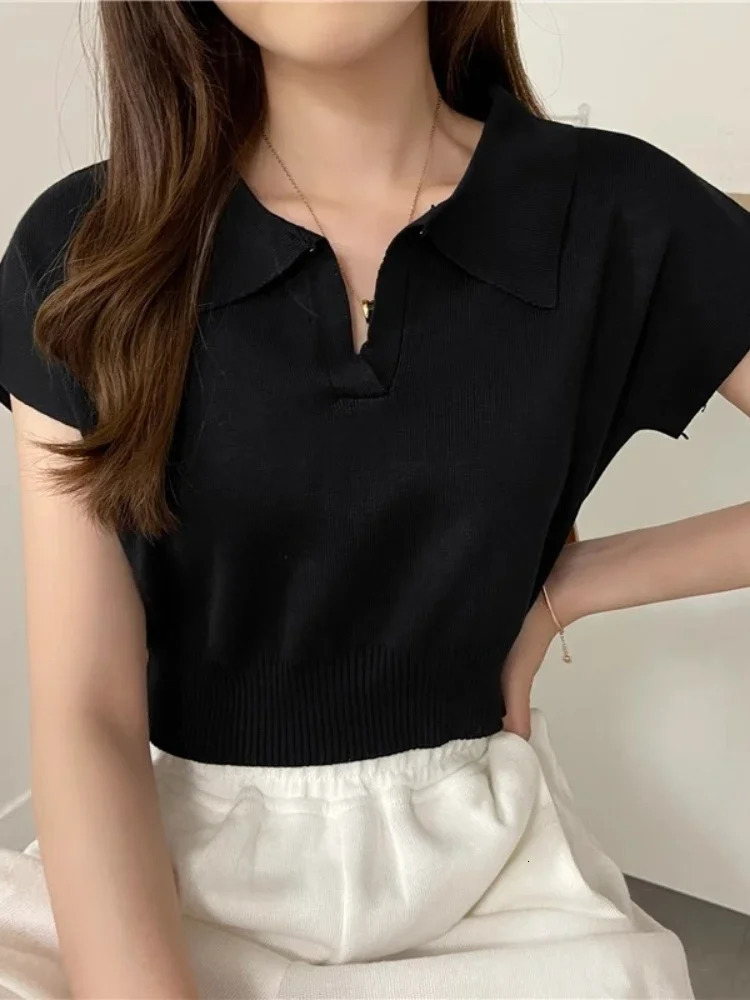 ZJAISS collar sweater paradigm short sleeved knitted top suitable for spring and summer womens cutting tops 250326