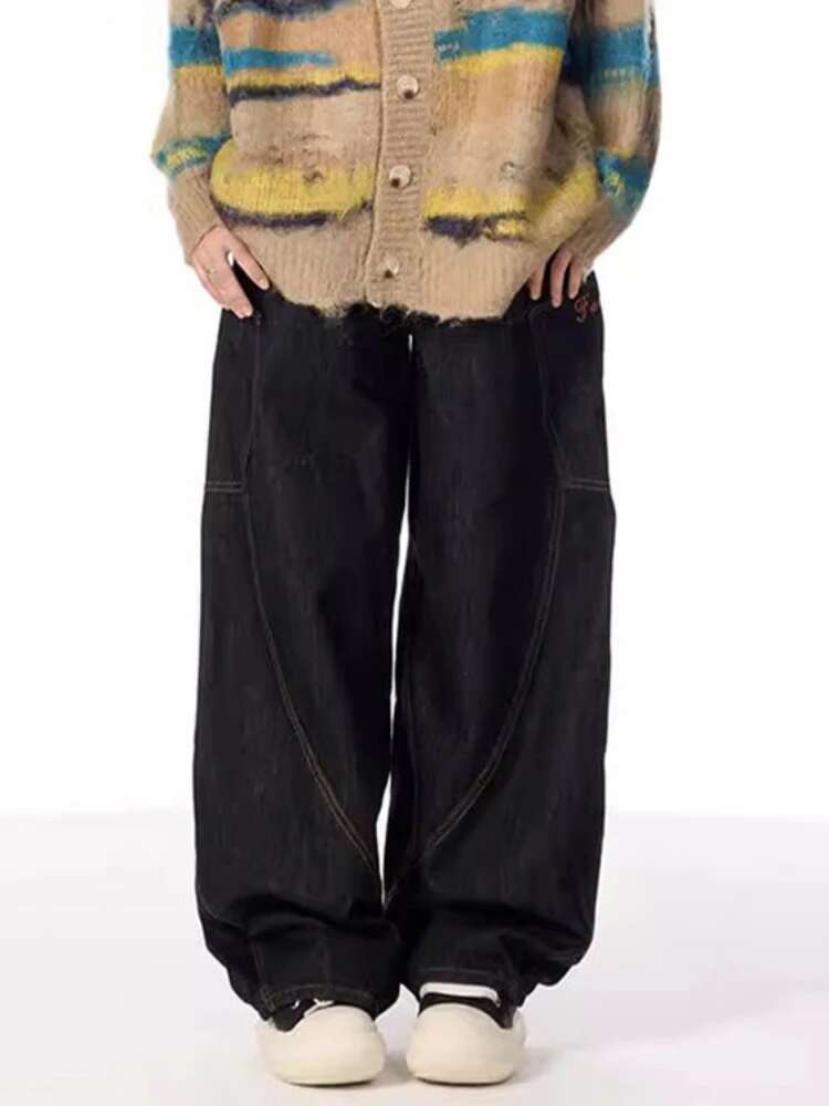 HOUZHOU Vintage Grunge Y2k Jeans Women High Street Black Baggy Trousers Wide Punk Casual Straight Oversized Denim Pants