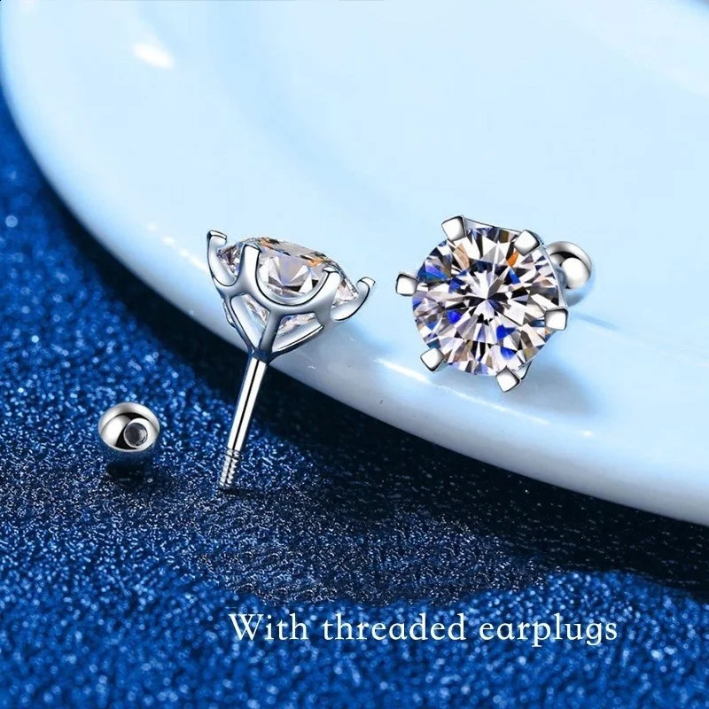Butterflykiss 0.2-0.5ct Screw Stud Earring D Color 925 Sterling Silver Sparkle Earrings For Women Men Wedding Jewelry 250318